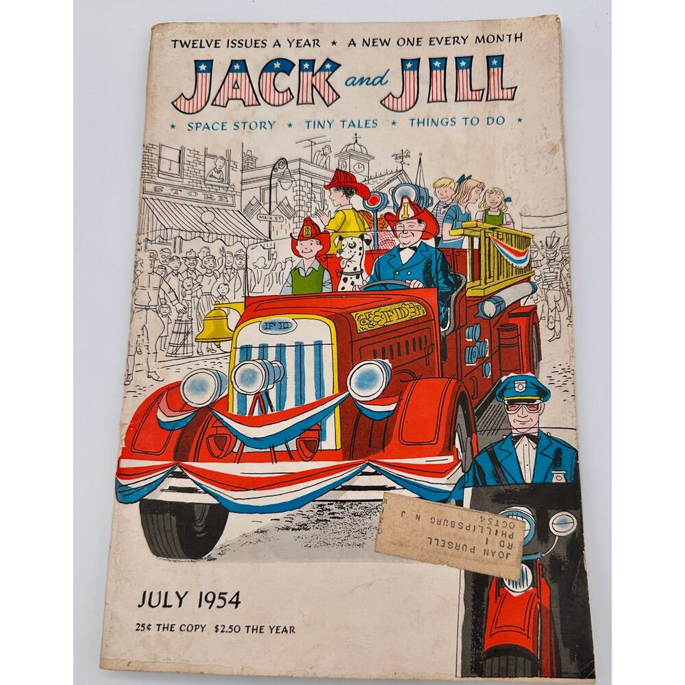 Vintage Jack and Jill Children's Magazine July 1954 edition, Firetruck, Summer